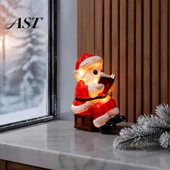 Battery Operated Lamp Santa Claus Night Light, Resin Christmas Tabletop Ornament with Decor Warm LED Lighting, Holiday Bedroom Bedside Table
