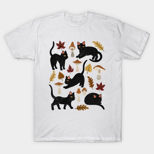 Men Black Print T-shirt Autumn Cat Magic No-Cut Transfer Paper Print Cotton Tshirt
