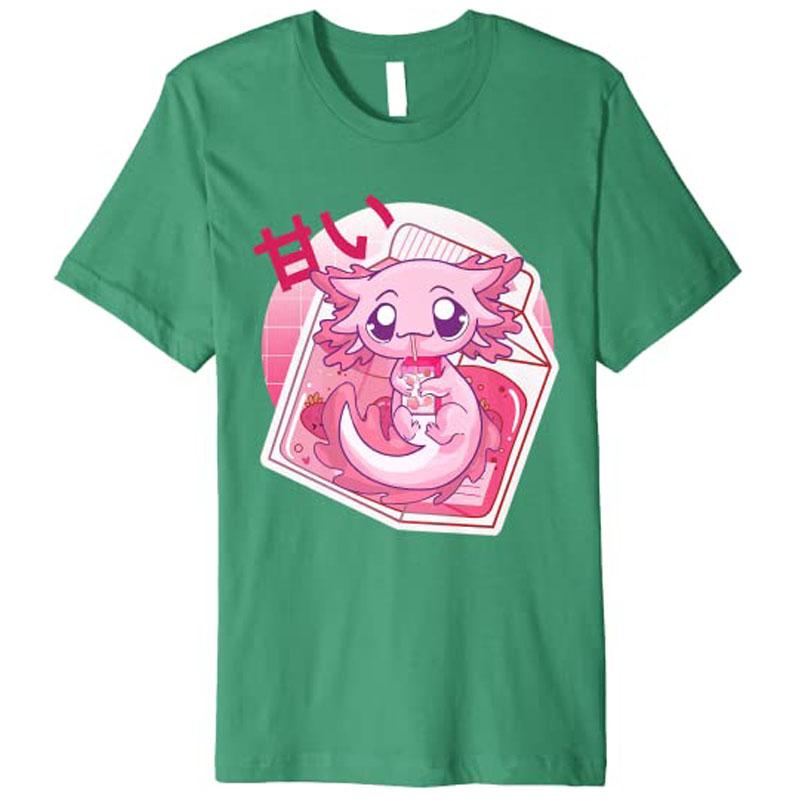 Kawaii Axolotl Strawberry Milk Japanese Anime Girls Teenager Premium TShirt Y2k Cartoon Unisexga Graphic Aesthetic Clothes Novelty