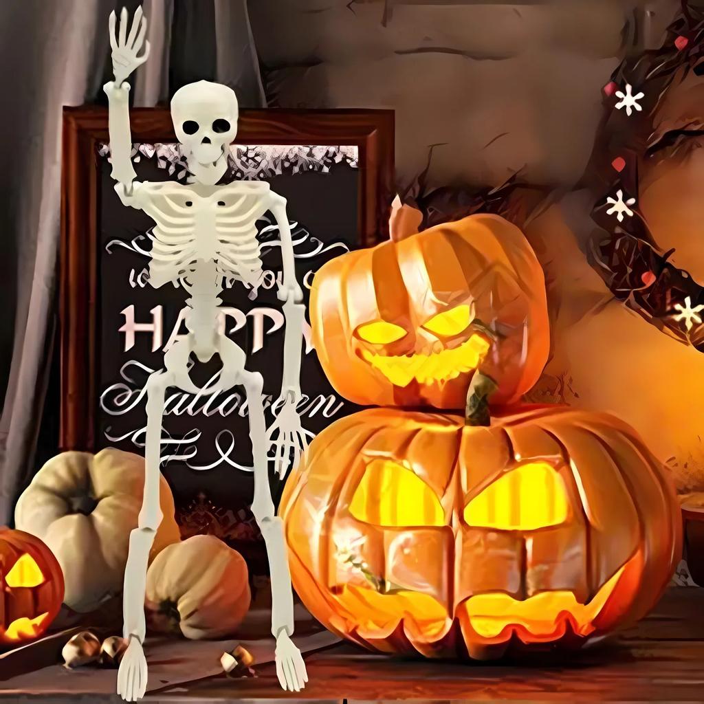 40CM Halloween Posable Skeleton Decoration Human Bones with Movable Joints for Haunted House Party Outdoor Yard Props