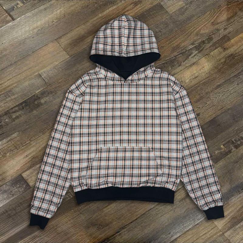 Fall Winter American Hip Hop Reversible Plaid Print Loose Hoodie Y2K Streetwear