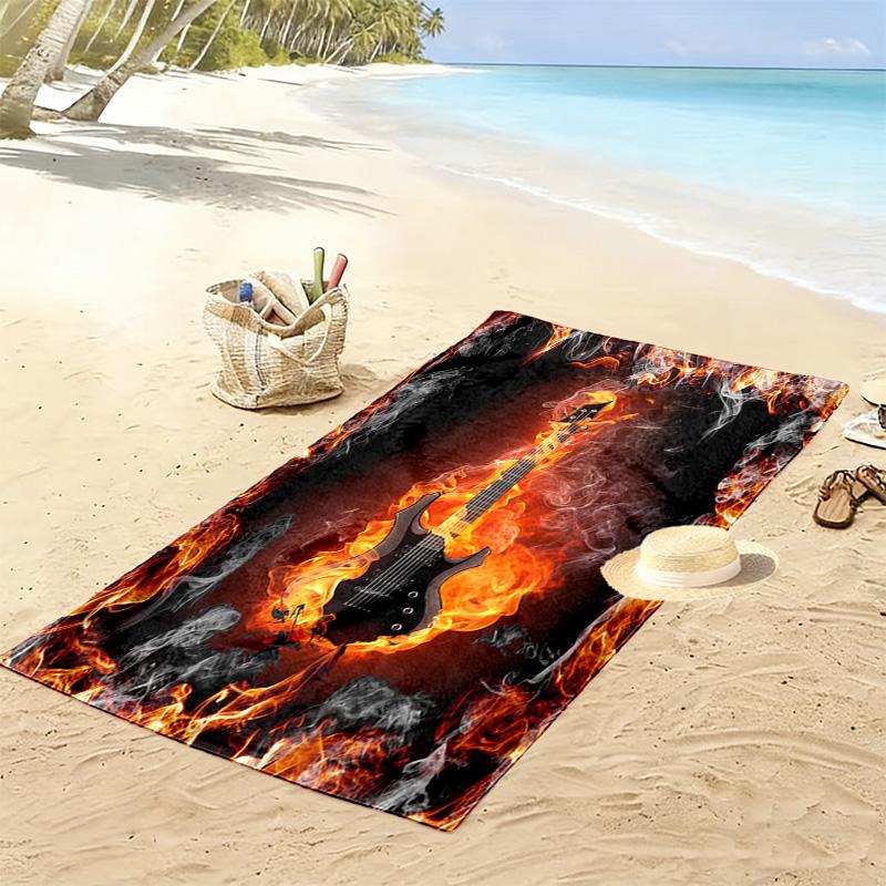 Fire Guitar Print Beach Towel, Large Soft Quick Dry Towel for Beach Camping Swimming