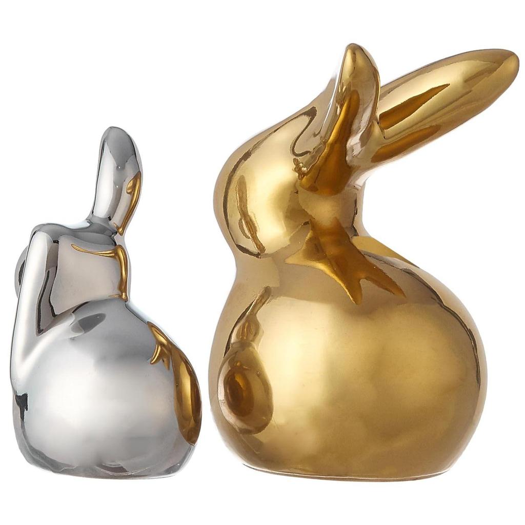 Домашний декор, керамические милые фигурки кроликов из золота и серебра (Набор из 2 шт., золотой и серебряный)