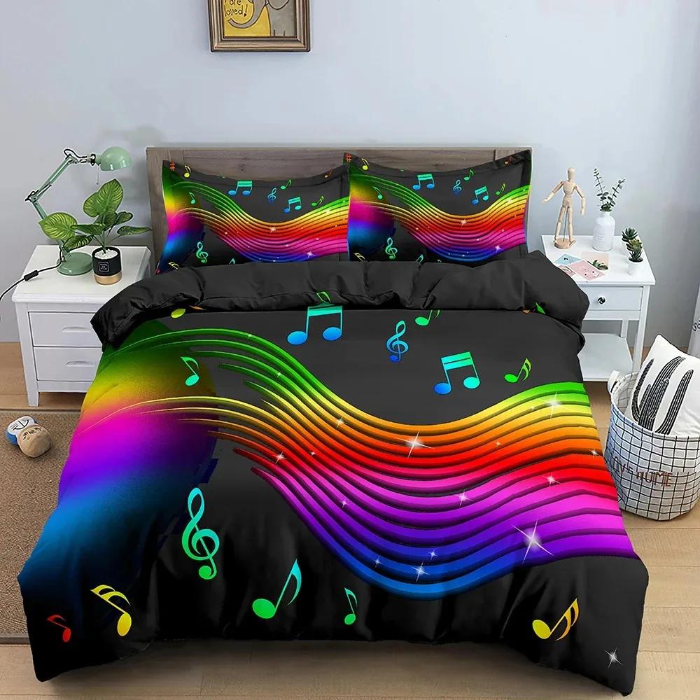Music Notes Duvet Cover for Boys,Girls Room Decor Rock Music Themed Comforter Cover Musical Pattern Bedding Set Full Queen Size