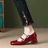 Patent Leather Women High Heel Shoes Retro Thick Heel Female Pumps 2024 Brand Shoes Female Buckle Strap  Solid Classics Pumps