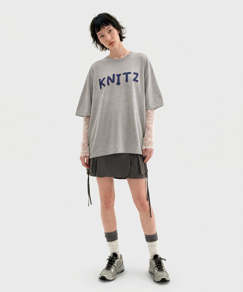 CUTZ Stone Washed Lettering Patch Short Sleeve Knit