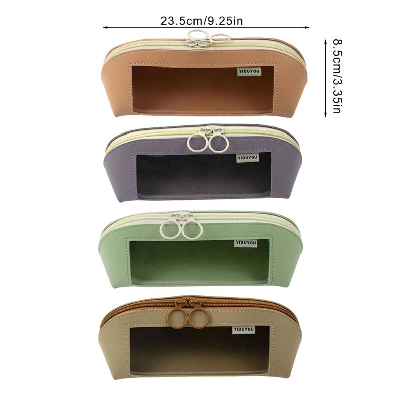 Leather Pencil Case Large Compartment Pencil Bag Water Resistant Clear Pen Pouches Pen Organizers Bag for Student Adult