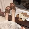 Ethnic Cool Slippers 2024 New Summer Vintage Woven Cross Bohemian Student Flat Roman Shoes