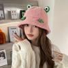 Панама для женщин на осень и зиму, уличная, универсальная, для путешествий, теплая, мультяшная шапка, большой обхват головы, японская милая шляпа-ведро с лягушкой