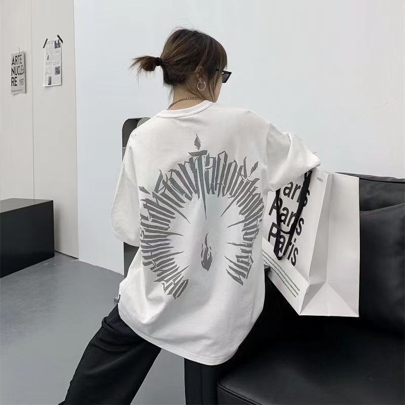 Women Embroidered Cotton Tshirts Summer Short Sleeve Loose Oneck Harajuku Oversized Tops Graphic Tee Hiphop Streetwear