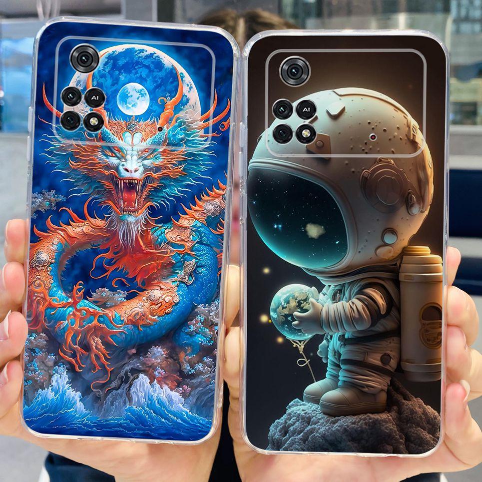 Soft Silicone Back Cover For Xiaomi Poco M4 Pro 4G 5G Case Transparent Cool Style Dragon Cartoon Pattern Poco X4 GT X4 Pro 5G