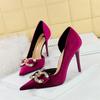 Fashion Fashion Women High Heel Rhinestone Buckle Bow Green Pink Pointed Toe Party Pumps Velvet Luxury Elegant Wedding Evening Shoes