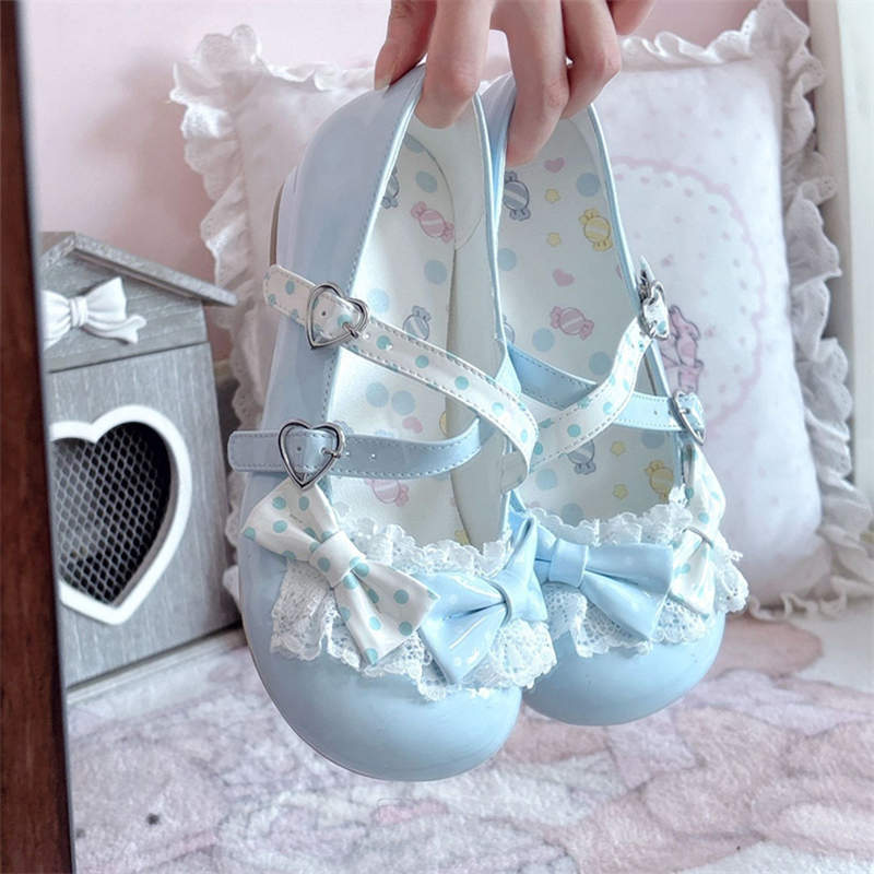 2025 новая летняя женская обувь на одинарной подошве, милая и симпатичная, нескользящая, лолита, в горошек, с бантом, с круглым носком, JK, туфли на одинарной подошве, женские