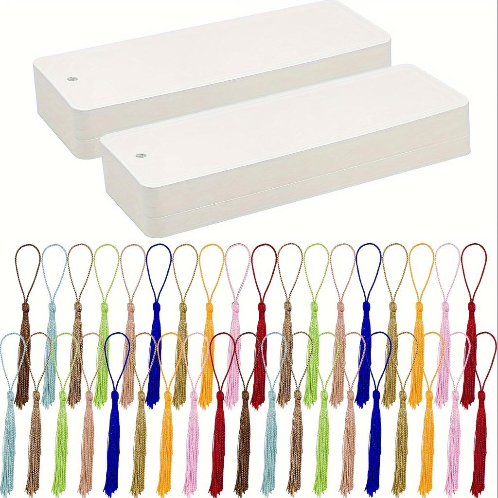 120/200pcs 400Gsm Watercolor Paper Bookmarks – Blank with Tassels, Customizable Hand-painted for DIY Crafts, Personalized Gifts & Stylish Organization