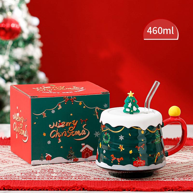 High-Value Christmas Cute Couple Water Cup With Lid, High-End Gift Box, Creative Souvenir Ceramic Cup