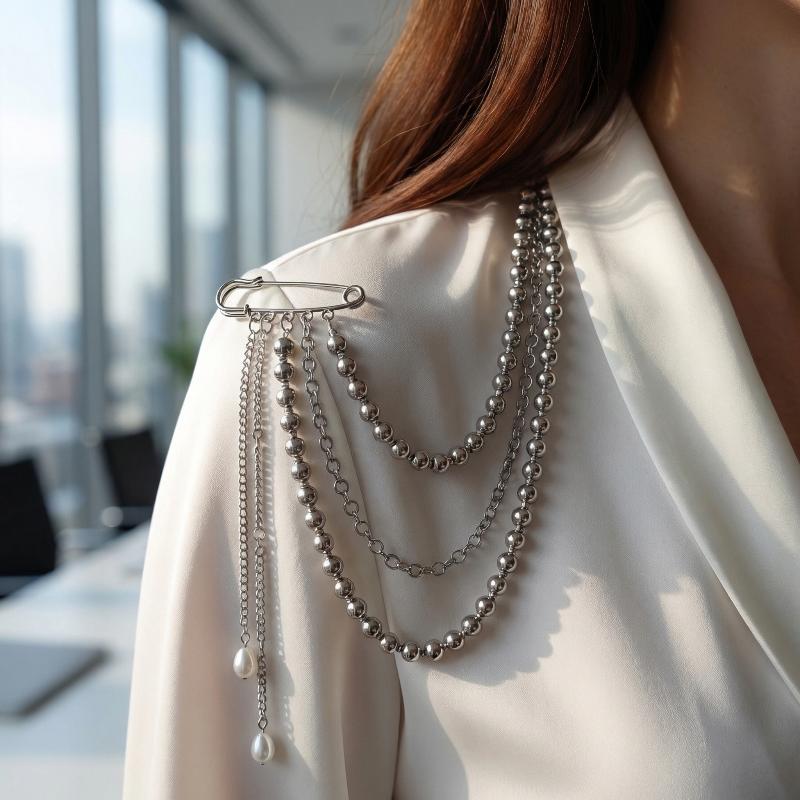 Women Elegant Luxury Pearl Pin Corsage Vintage Multi-Layer Long Tassel Chain Brooch Safety Pins Party Jewelry Gift