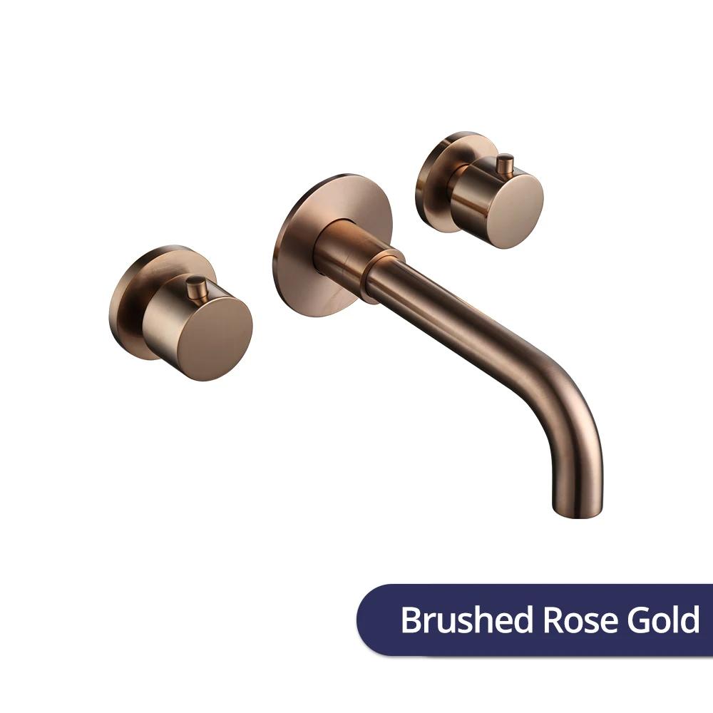 Brushed Rose Gold Basin Faucet 100% Solid Brass Sink Faucet  Wall Mounted Brushed Gold  Basin Mixer Hot And Cold Bathroom Tap