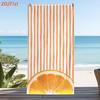 Orange White Vertical Stripe Fresh Orange Slice Beach Towel Summer Fruit Aesthetic Coastal Print Soft Quick Dry Beach Blanket