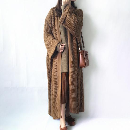 Весенне-осенний женский свободный длинный свитер, пальто с длинным рукавом, однотонный