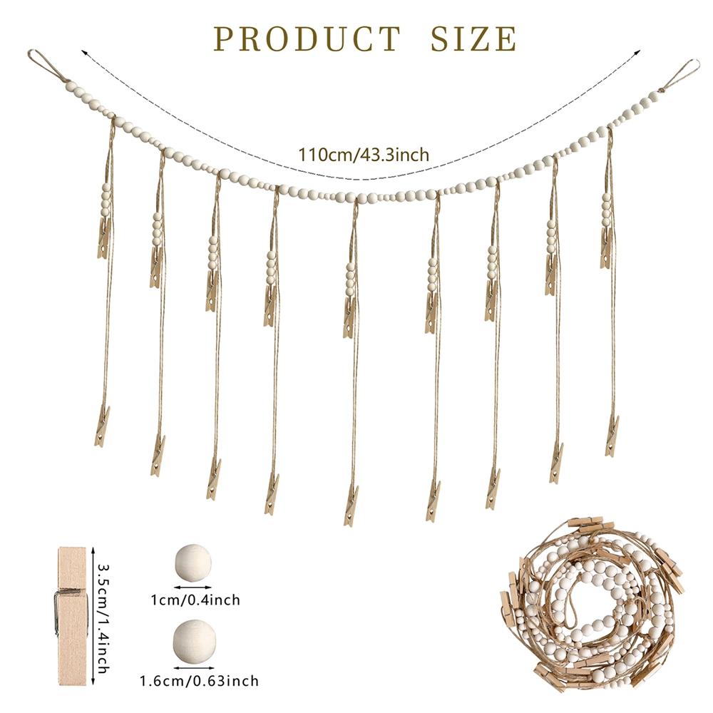 Настенный фотодисплей с гирляндой из деревянных бусин, фоторамка для коллажа для украшения стены в стиле бохо для деревенского декора в стиле кантри