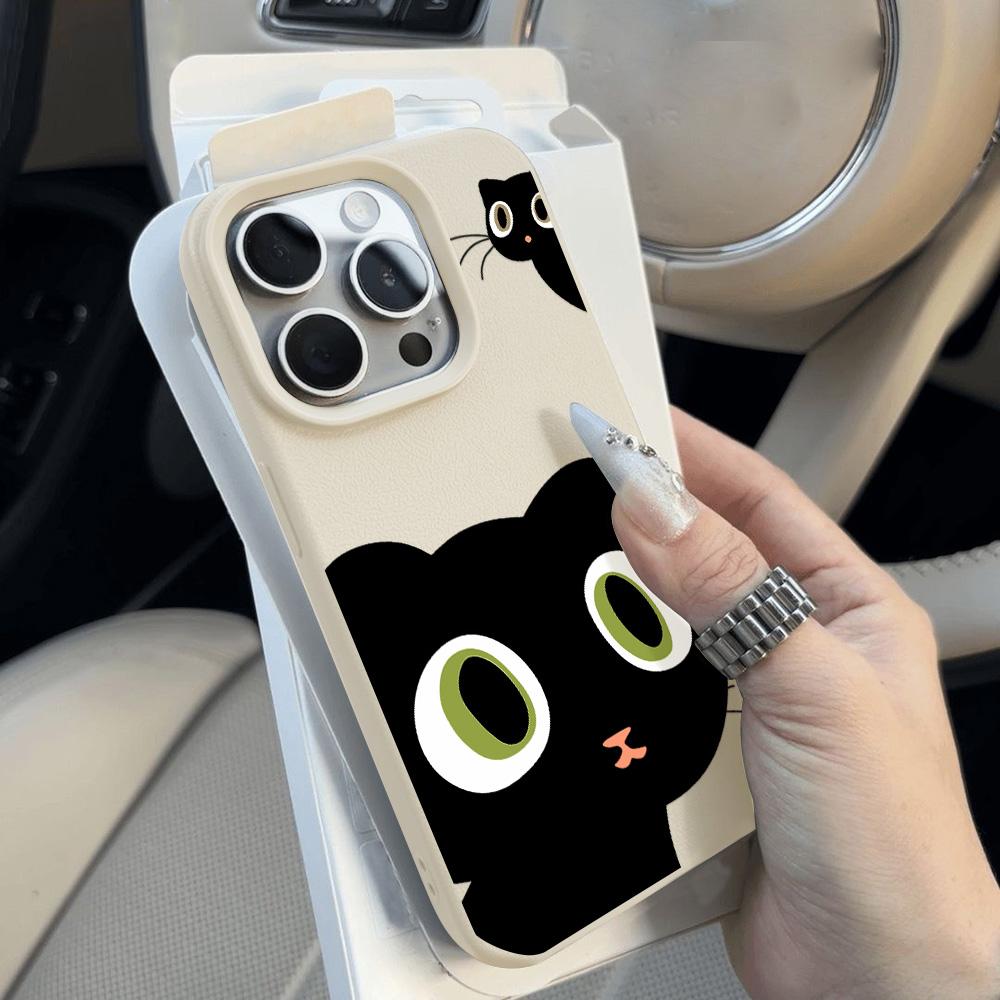 Милый черный чехол для телефона с котом для iPhone 16 Pro Max, чехол для iPhone 13 11 15 12 14 Pro Max Plus, силиконовый противоударный чехол из матовой кожи