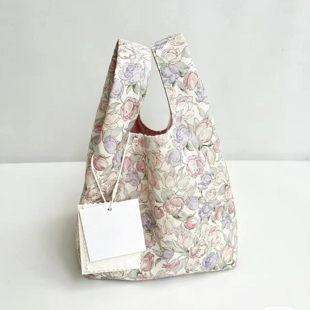 Eco-Friendly Tulip Flower Folding Tote Bag Portable Foldable Shoulder Medium Bag Large Cloth Bag Tote Bag