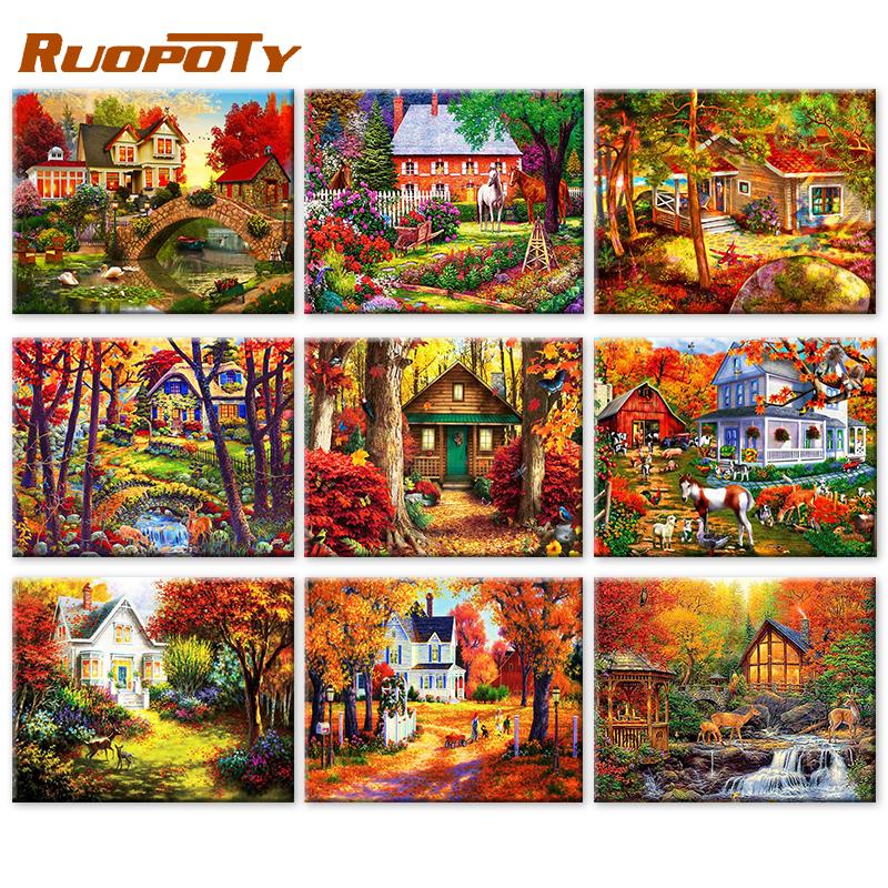 RUOPOTY Картина по номерам Дом Пейзаж Ручная роспись Уникальный подарок Раскраска по номерам Здание Для гостиной