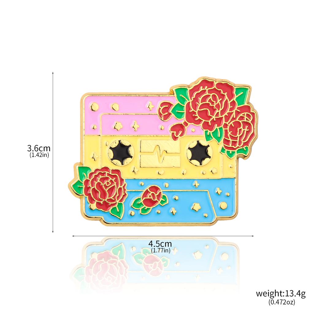 Fashion Flower Cassette Radio Tapes Enamel Brooch Retro Pride Badge Pin Women Men Hats Bags Lapel Decoration Gift Accessories