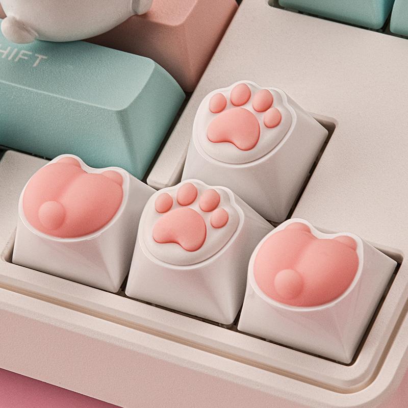 Cute Cat Paw Keycaps For Mechanical Keyboard Cherry Mx Switch Diy Custom Key Cap Soft Silicone Keycup Artisan Pink Color
