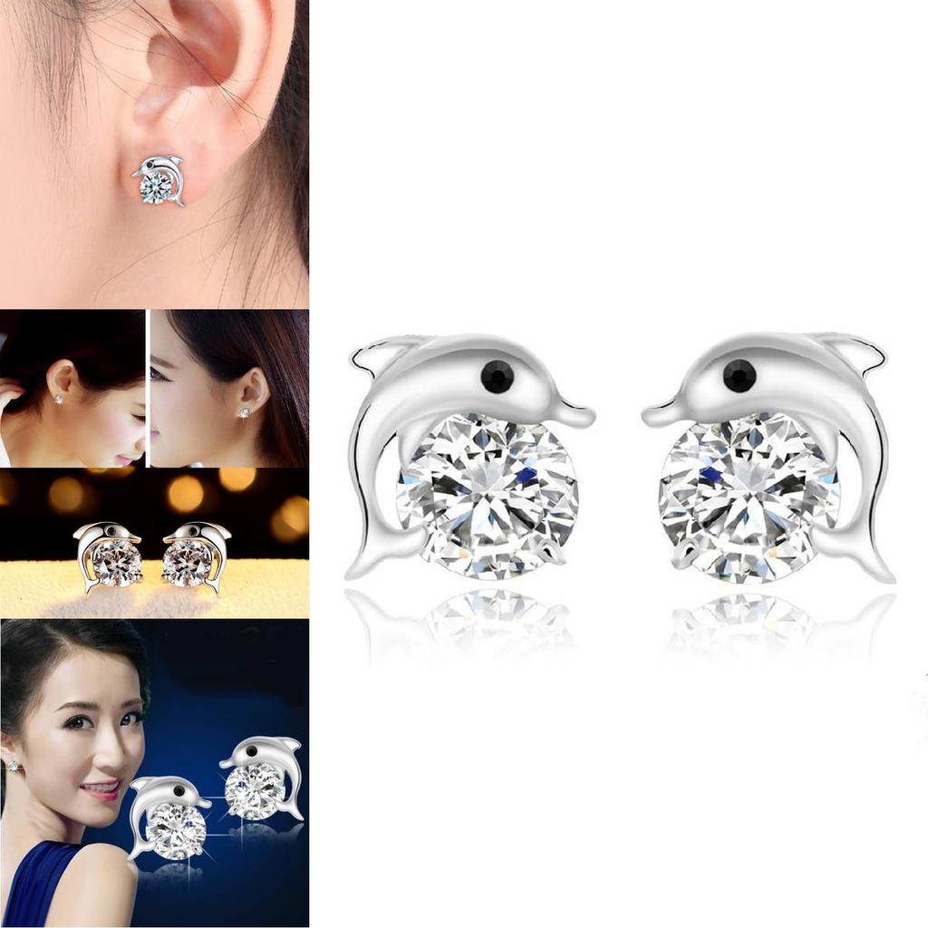 Exquisite Ladies Dolphin's Love Rhinestone Ear Stud Earrings With Timeless Design