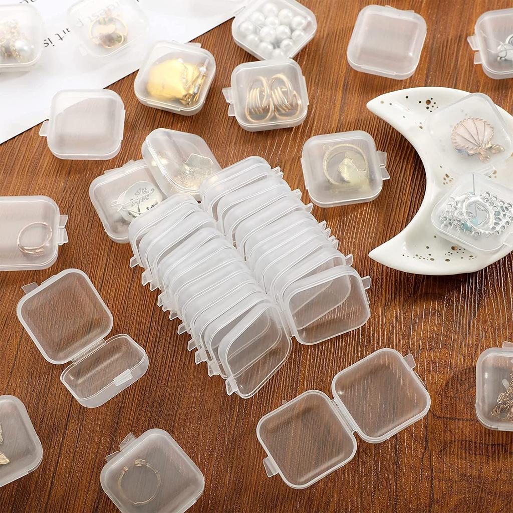 5/50PCS Clear Plastic Small Box Mini  Flip Cover Boxes Dustproof Jewelry Organizer Earrings Ring Storage Case Portable Container