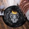 Lion with Golden Moon Round Crystal Velvet Rug Cosmic Animal Art Decorative Floor Mat for Modern Home Decor
