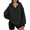 Women's Casual V-neck Pullover Long-sleeve Solid Color Fleece-lined Hooded Sweatshirt Top