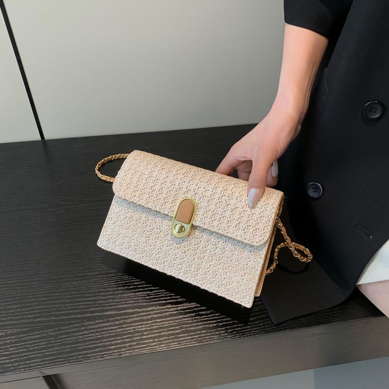 Korean Style Knitted Bamboo Bag With Chic Details And Polyester Lining