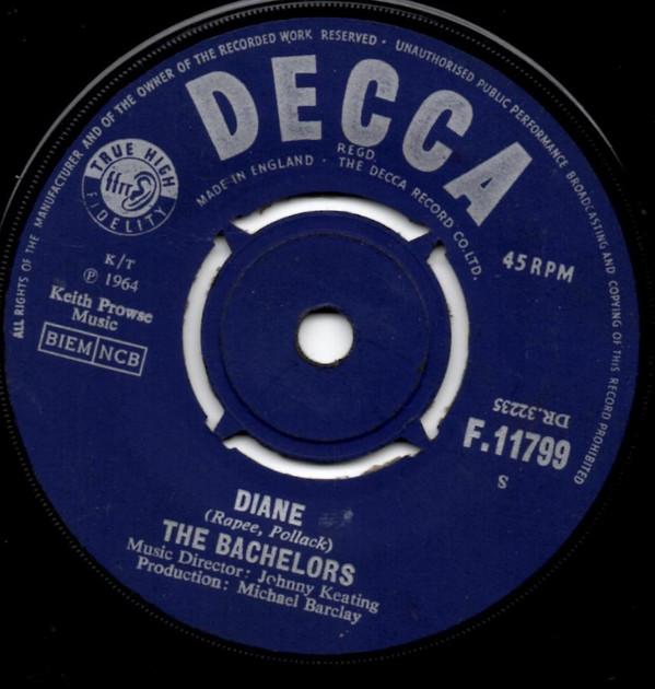 Пластинка 7 дюймов BACHELORS Diane F11799 Decca UK Pop Б/у