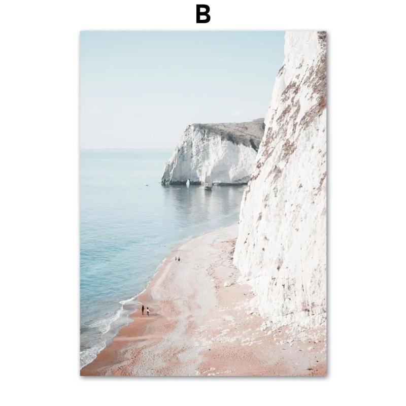 Скандинавский пейзаж Настенное искусство Картины Море Пляж Пальма Доска для серфинга Постеры и принты Холст Живопись Гостиная Домашний декор