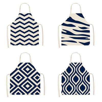 Кухонный фартук Темно-синий геометрический узор Кухонный фартук без рукавов Льняной нагрудник Инструменты для уборки дома Кухонный фартук Ужин фартук