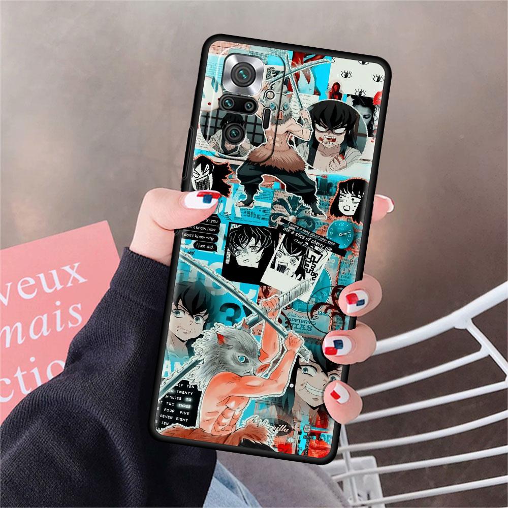 Роскошный черный чехол для телефона Xiaomi Redmi Note 11 10 9 8 7 Pro 9S 9A 9C 10s 8T K40 10C 10S Funda Cover Kimetsu Yaiba Demon Slayer