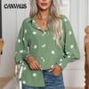 Spring and Autumn Women's Shirt Polka Dot Print Lantern Sleeve Long Sleeve Top