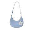 Dumpling Shape Flower Shoulder Bag Flower Pendant Women Underarm Bag Half-moon Bag  Streetwear