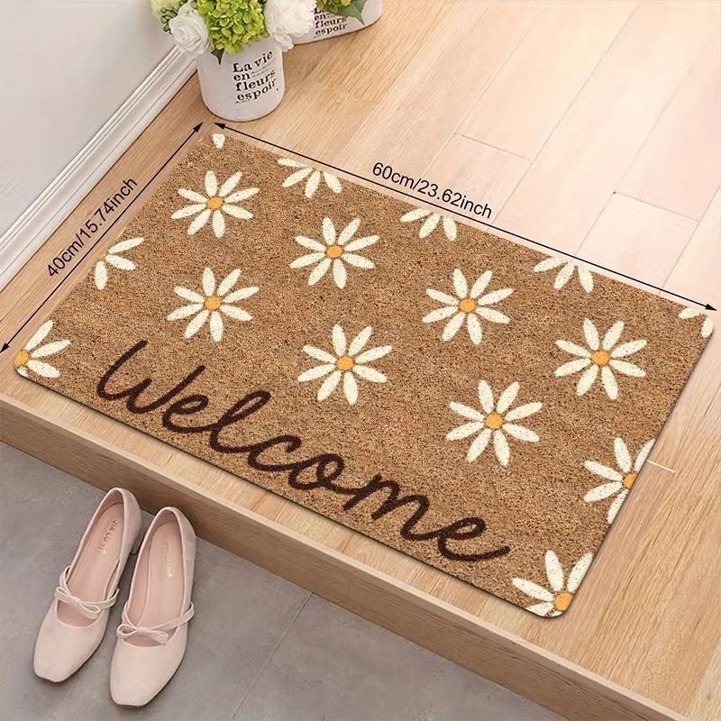 Floral Daisy Welcome Doormat Water Resistant Anti Slip Entry Mat Front Door Garden Patio Outdoor Home Decor Rug