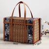 1pc Handcrafted Bamboo Picnic Basket With Handles, Rectangular Retro Style Foldable Bamboo Bag For Snacks & Fruits, Portable Wov