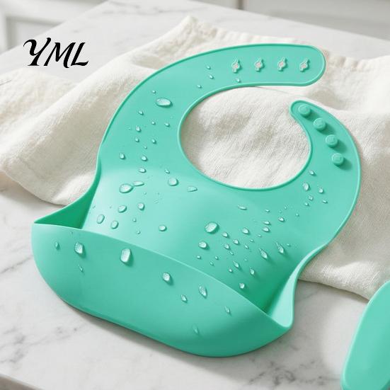 Silicone Baby Bibs Bib, Waterproof Soft Adjustable Feeding Durable Mess Free Large Pocket Food Catch Bib for Babies And Toddlers Easy Wipe Clean