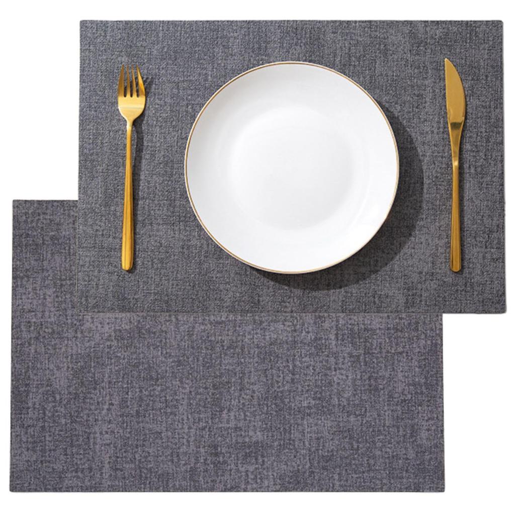 Set of 2 Black PU Leather Placemats, Stylish, Water-Repellent, Stain-Resistant, Insulating, and Non-Slip, NYANDELMO ND-0109-R11-BK-2