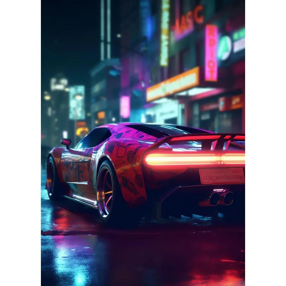 Высокотехнологичный постер суперкара Роскошный автомобиль Светодиодный Спорт Гонки Неоновая подсветка Городские принты Холст Картина Настенная картина Декор для дома Мужская комната