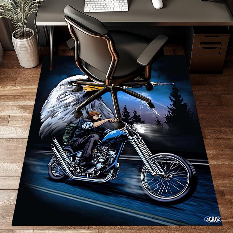 Vintage Motorcycle Polyester Carpet, Soft Indoor Mat for Office Chair, Living Room, Computer Desk - Decorative Home Office Rug Design
