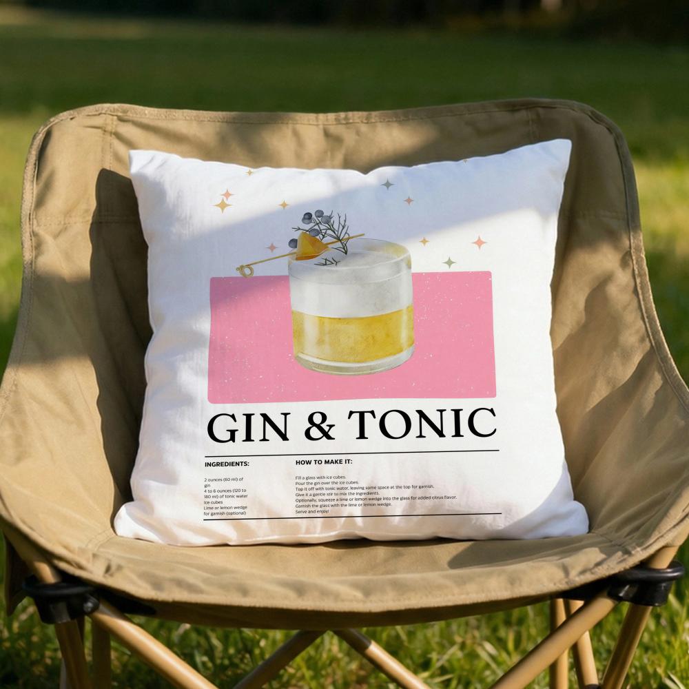 Gin Tonic Cocktail Print Cushion Cover Soft Reversible Durable Pillow Cover MultiScene Use for Home Car Daily Comfort