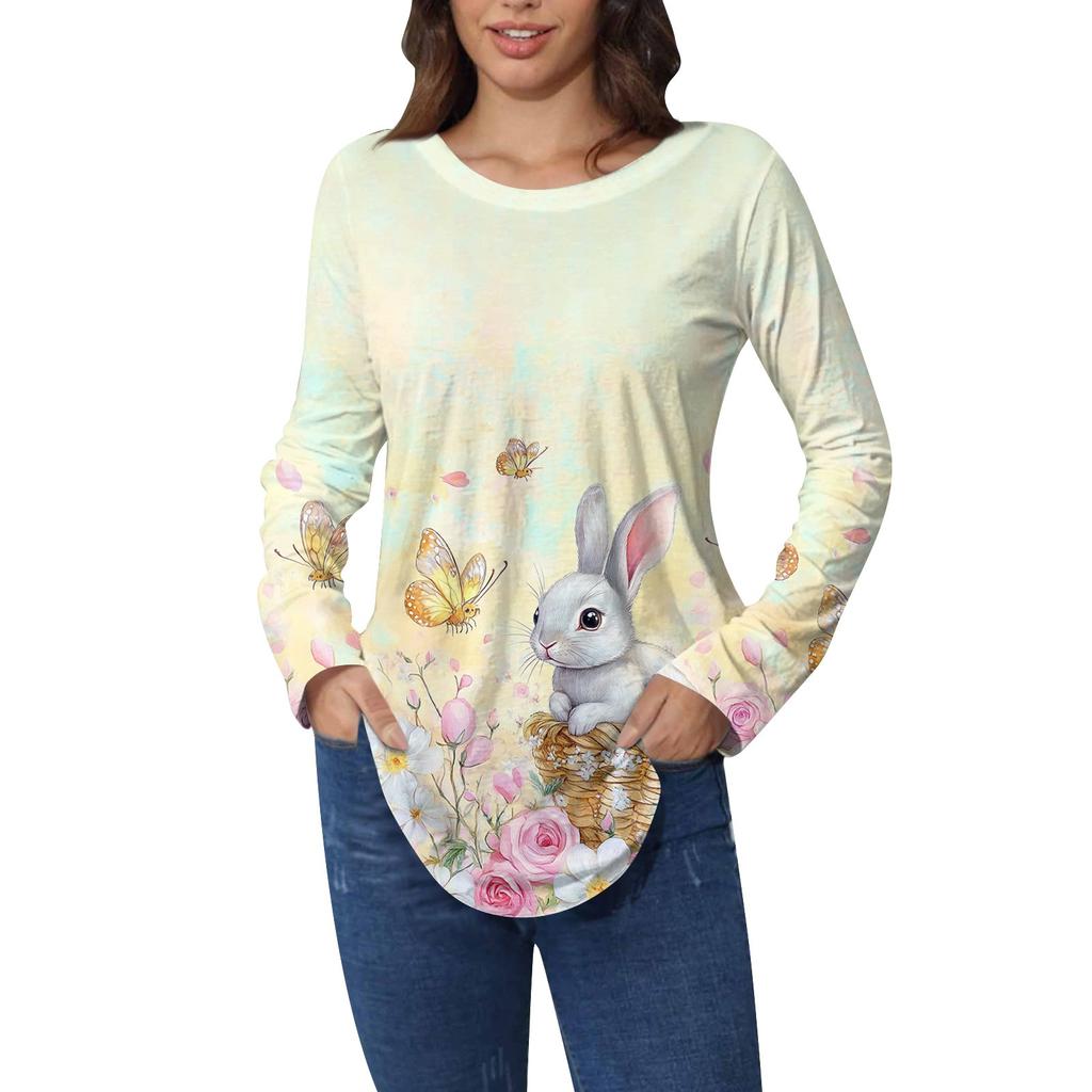 Пасхальные рубашки для женщин Милая футболка с принтом в виде сердца с длинным рукавом Туника Топы из хлопка Пуловеры