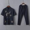 2 шт./компл., повседневный костюм среднего возраста, китайский стиль, узор дракона, воротник-стойка, короткий рукав, однобортный топ, комплект с длинными брюками с эластичной резинкой на талии