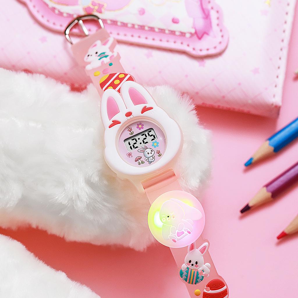 Cute Rabbit Glow Watch Egg Pattern Electronic Watch for Christmas and Halloween Gifts